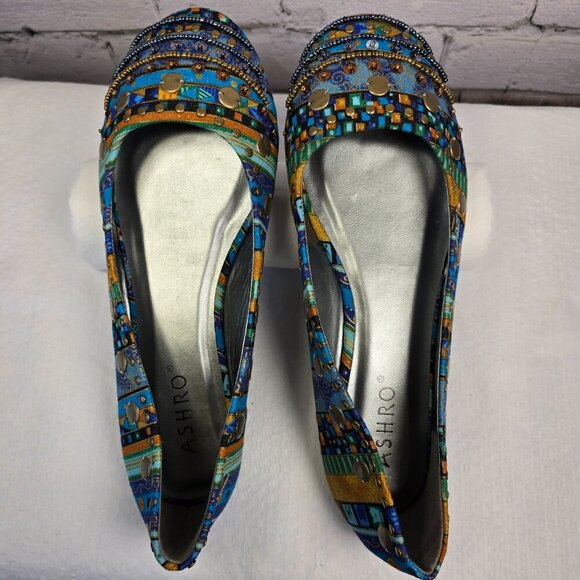 COREENA PRINT FLAT BY ASHRO PATTEREND WITH BEADS AND SEQUINS, NWOT WOMENS 12 - Picture 8 of 8